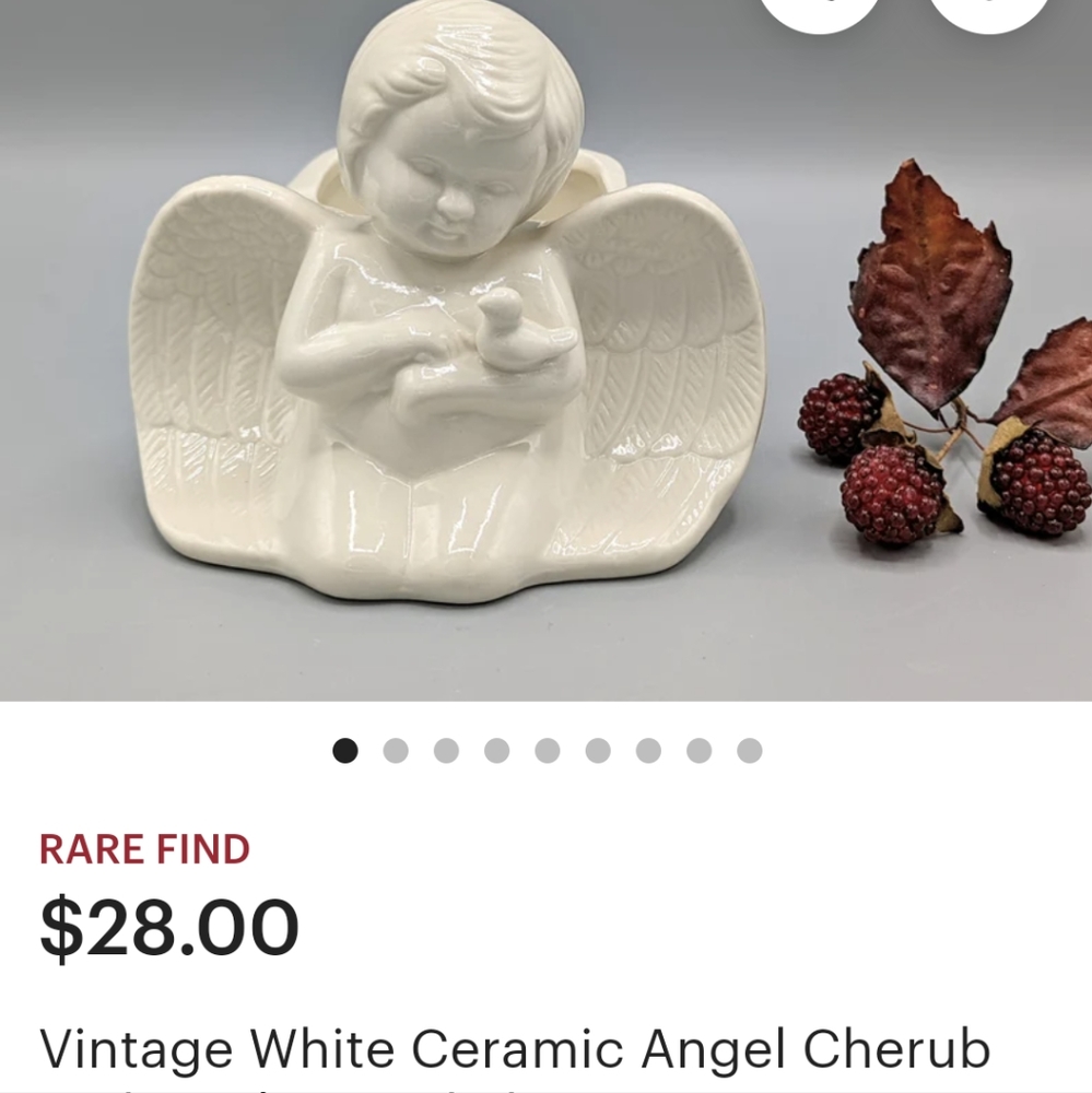 Planter Ceramic Winged Cherub Angle Planter With Dove cream color - Picture 7 of 7